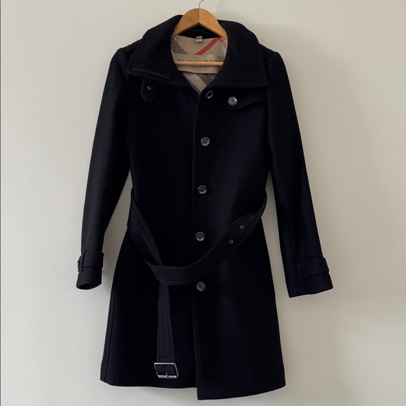 Burberry Brit Black Rushworth Belted Wool Cashmere Blend Trench Coat Size 6 - Picture 5 of 13